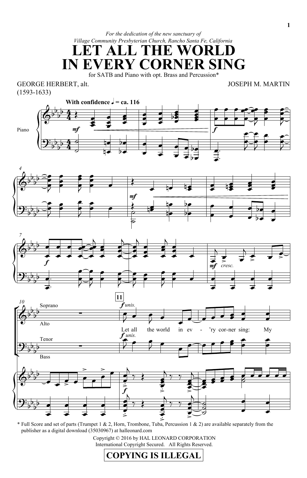 Joseph M. Martin Let All The World In Every Corner Sing Sheet Music & Chords for SATB - Download or Print PDF