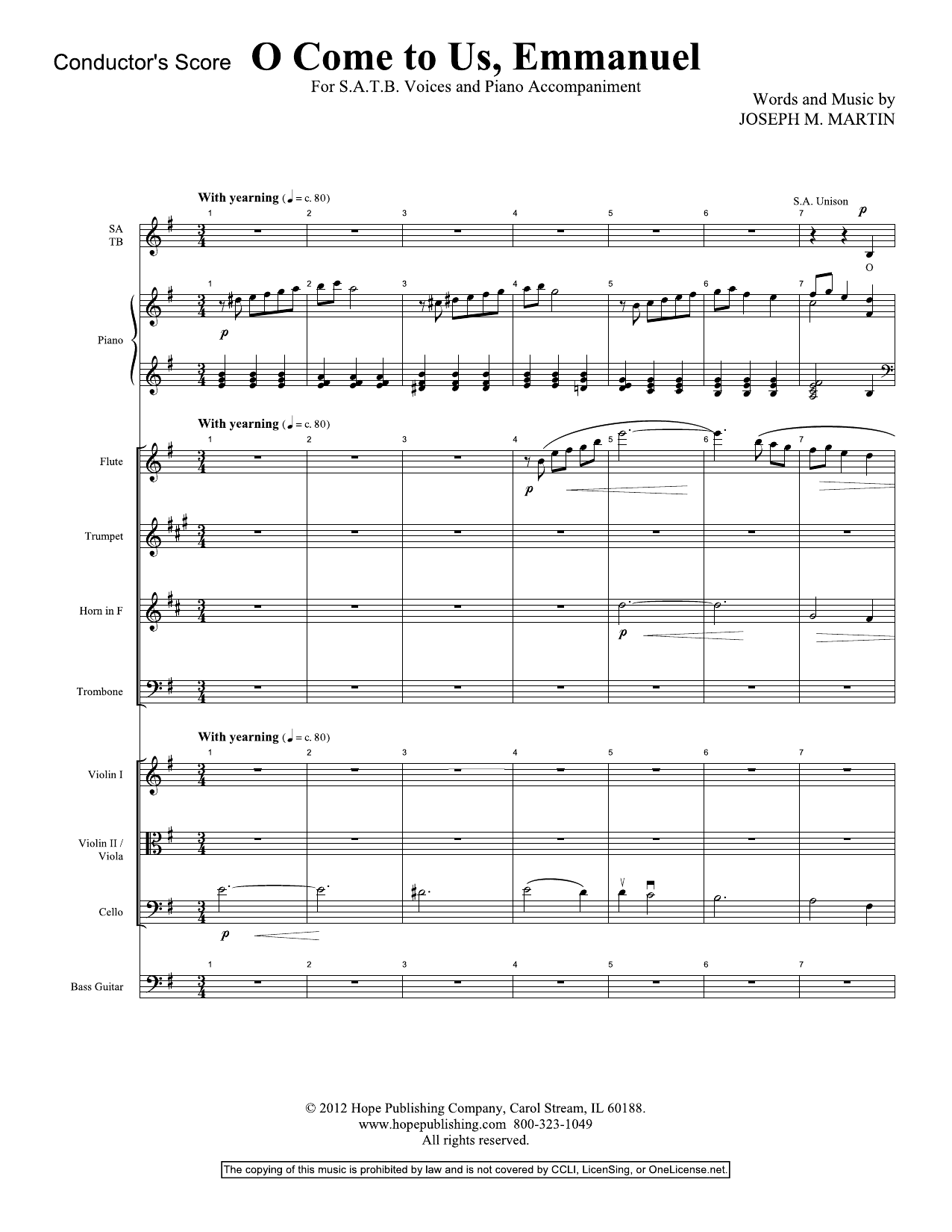 Joseph M. Martin O Come To Us, Emmanuel - Full Score Sheet Music & Chords for Choir Instrumental Pak - Download or Print PDF