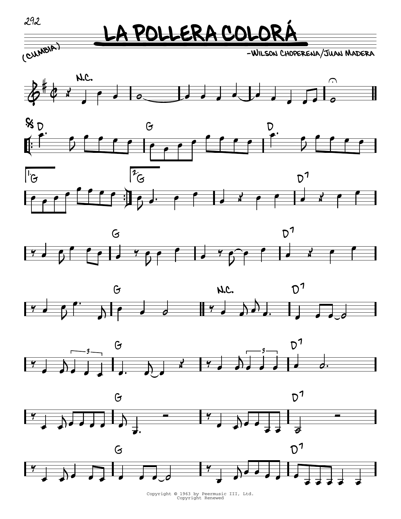 Juan Madera La Pollera Colorá Sheet Music & Chords for Real Book – Melody & Chords - Download or Print PDF