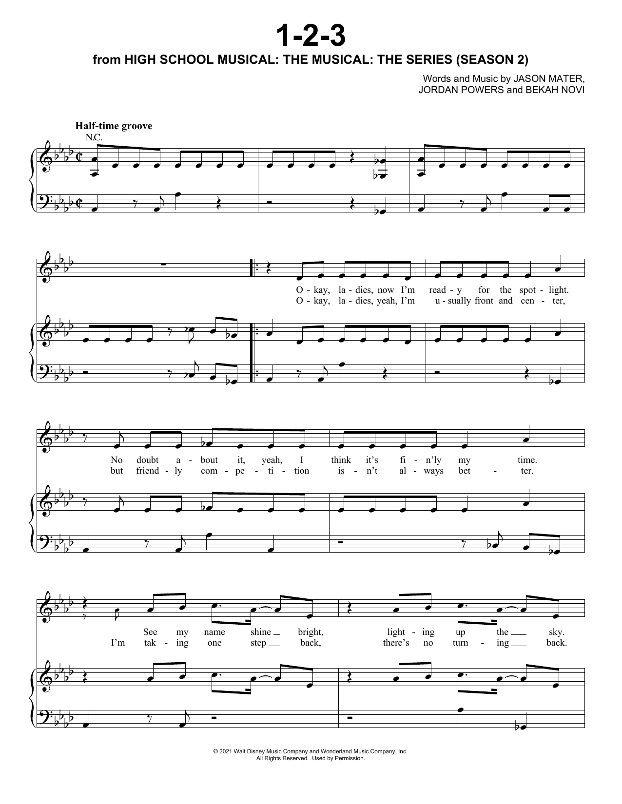 Julia Lester, Dara Reneé & Sofia Wiley 1-2-3 (from High School Musical: The Musical: The Series) Sheet Music & Chords for Piano, Vocal & Guitar Chords (Right-Hand Melody) - Download or Print PDF