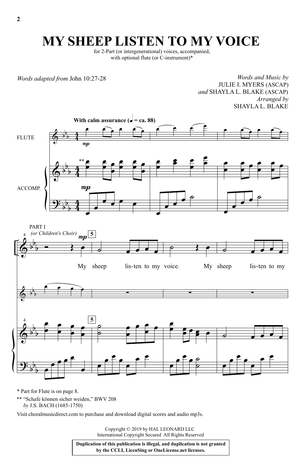 Julie I. Myers and Shayla L. Blake My Sheep Listen To My Voice (arr. Shayla L. Blake) Sheet Music & Chords for 2-Part Choir - Download or Print PDF