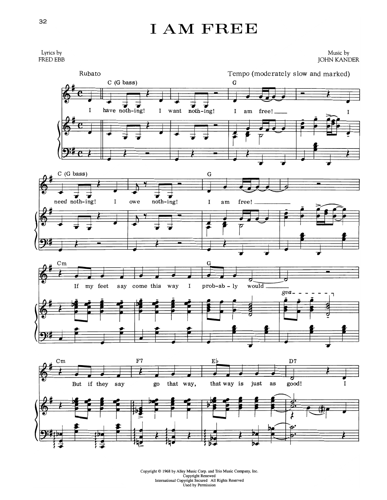 Kander & Ebb I Am Free (from Zorba) Sheet Music Notes & Chords for Piano & Vocal - Download or Print PDF Kander & Ebb I Am Free (from Zorba) Sheet Music & Chords for Piano & Vocal - Download or Print PDF