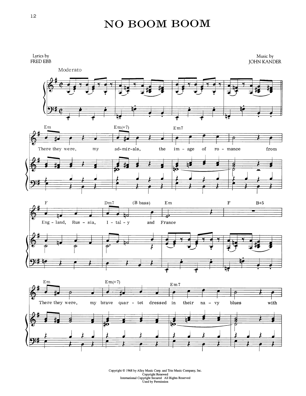 Kander & Ebb No Boom Boom (from Zorba) Sheet Music Notes & Chords for Piano & Vocal - Download or Print PDF Kander & Ebb No Boom Boom (from Zorba) Sheet Music & Chords for Piano & Vocal - Download or Print PDF