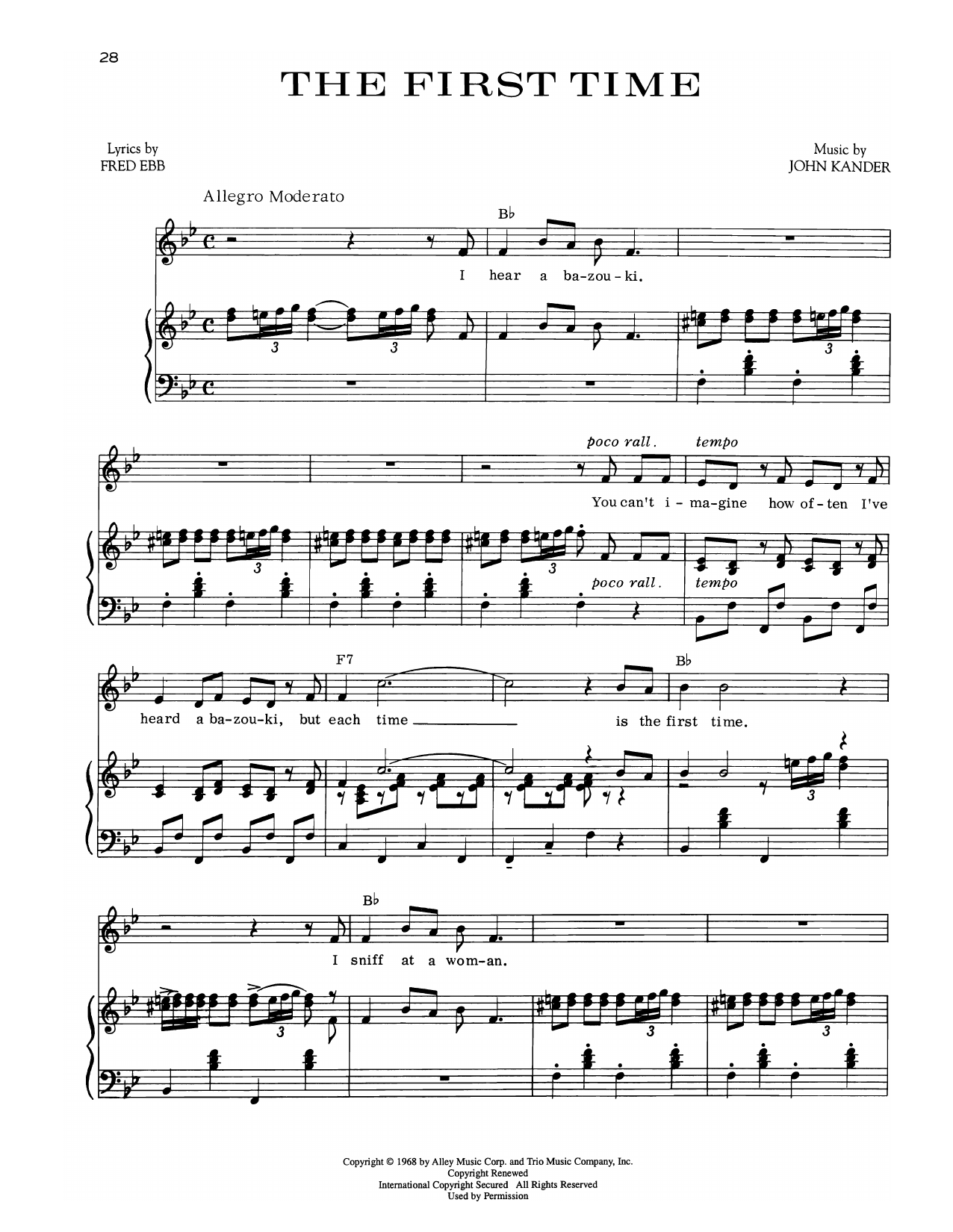 Kander & Ebb The First Time (from Zorba) Sheet Music Notes & Chords for Piano & Vocal - Download or Print PDF Kander & Ebb The First Time (from Zorba) Sheet Music & Chords for Piano & Vocal - Download or Print PDF