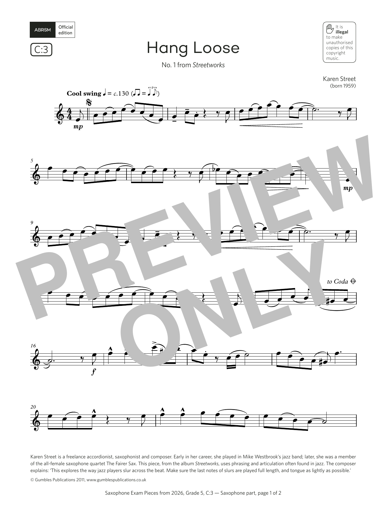 Karen Street Hang Loose (Grade 5, list C3, from the ABRSM Saxophone Syllabus from 2026) Sheet Music & Chords for Alto Sax Solo - Download or Print PDF