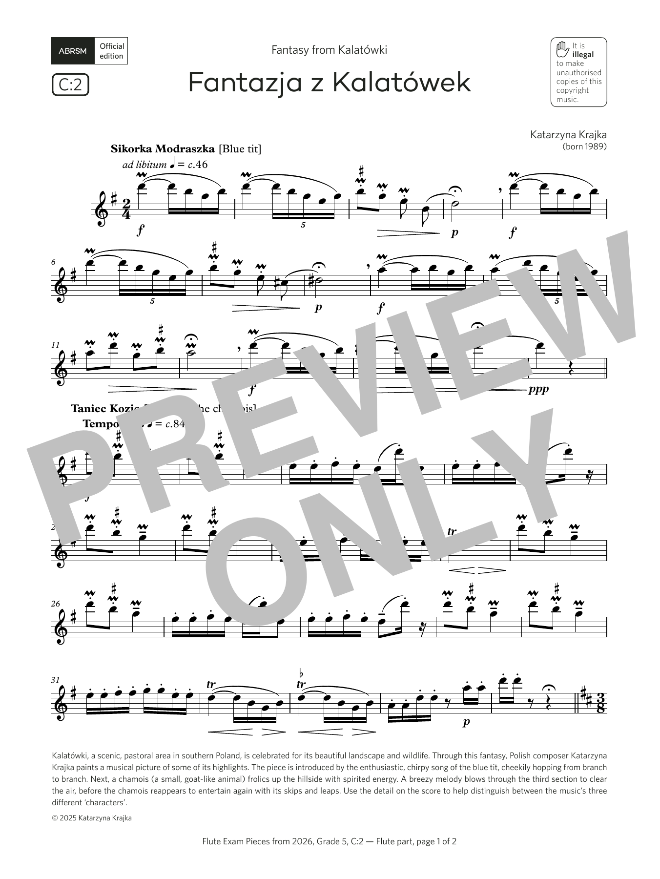 Katarzyna Krajka Fantazja z Kalatówek (Grade 5, list C2, from the ABRSM Flute Syllabus from 2026) Sheet Music & Chords for Flute Solo - Download or Print PDF