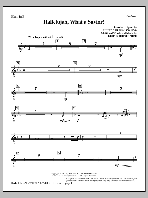 Keith Christopher Hallelujah, What A Savior! - F Horn Sheet Music & Chords for Choir Instrumental Pak - Download or Print PDF