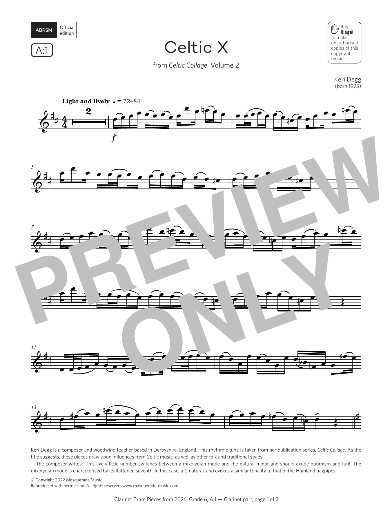 Keri Degg Celtic X (Grade 6, list A1, from the ABRSM Clarinet Syllabus from 2026) Sheet Music & Chords for Clarinet Solo - Download or Print PDF