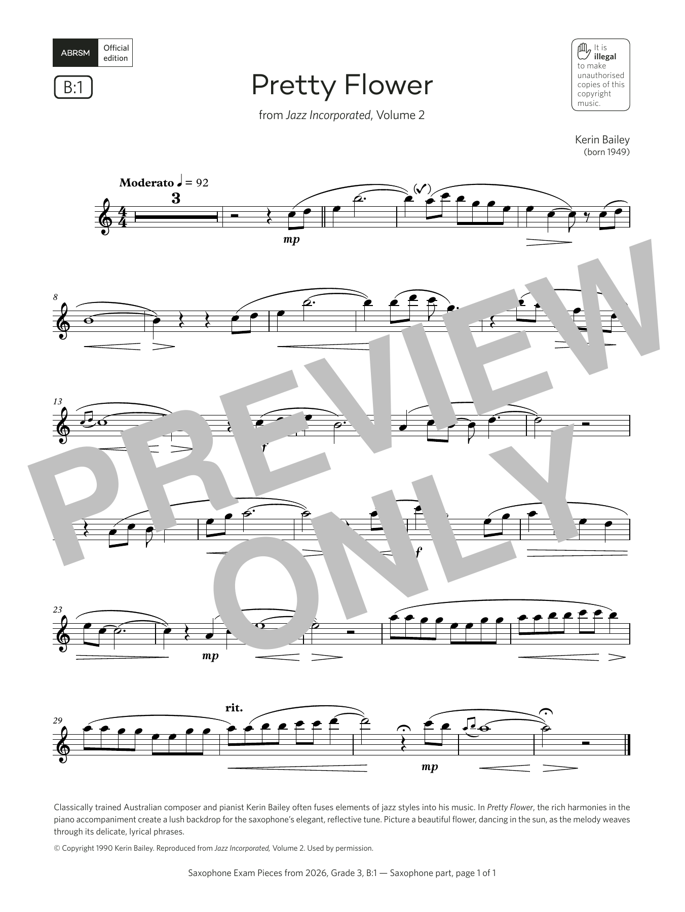 Kerin Bailey Pretty Flower (Grade 3, list B1, from the ABRSM Saxophone Syllabus from 2026) Sheet Music & Chords for Alto Sax Solo - Download or Print PDF