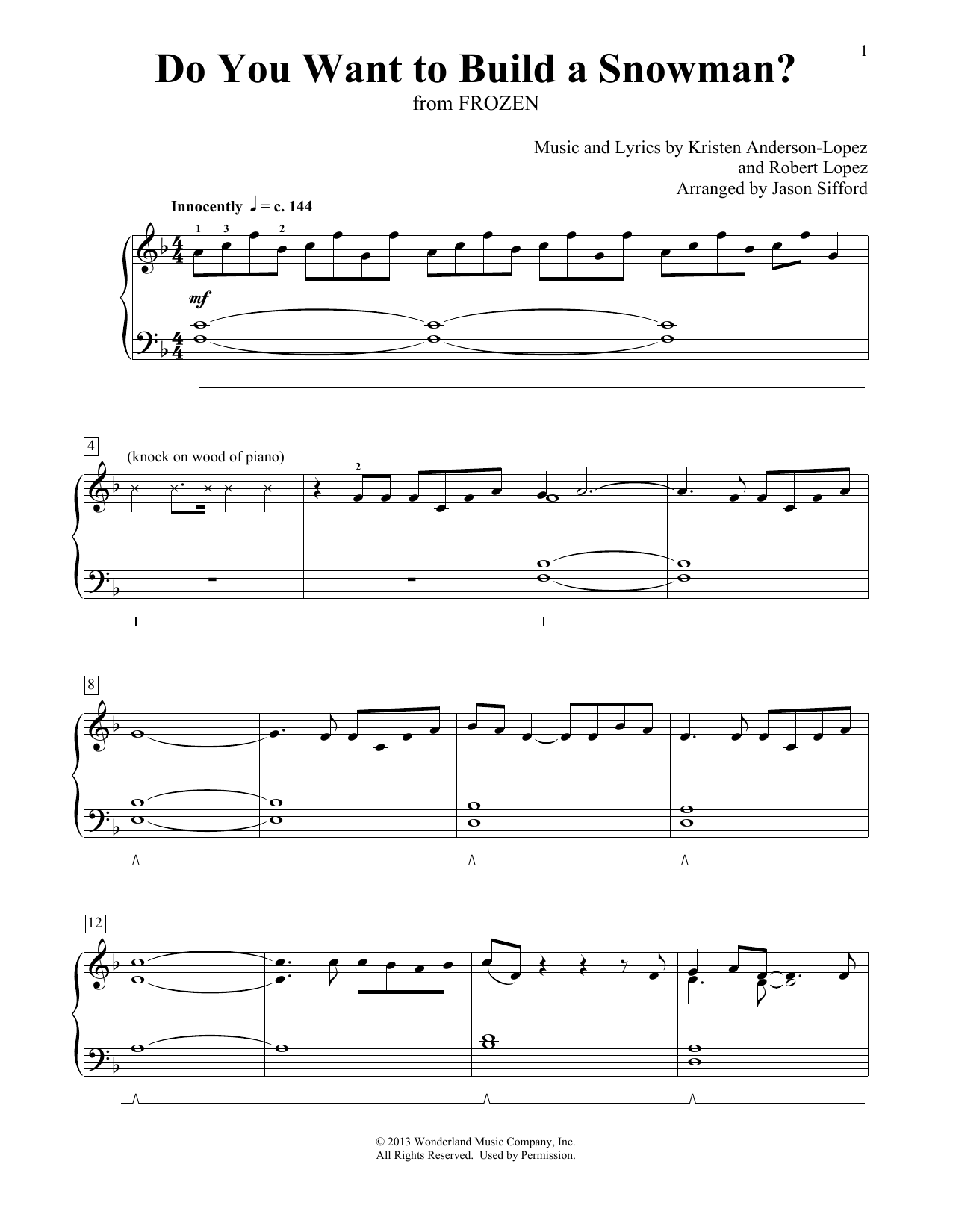 Kristen Bell, Agatha Lee Monn & Katie Lopez Do You Want To Build A Snowman? (from Frozen) (arr. Jason Sifford) Sheet Music & Chords for Educational Piano - Download or Print PDF