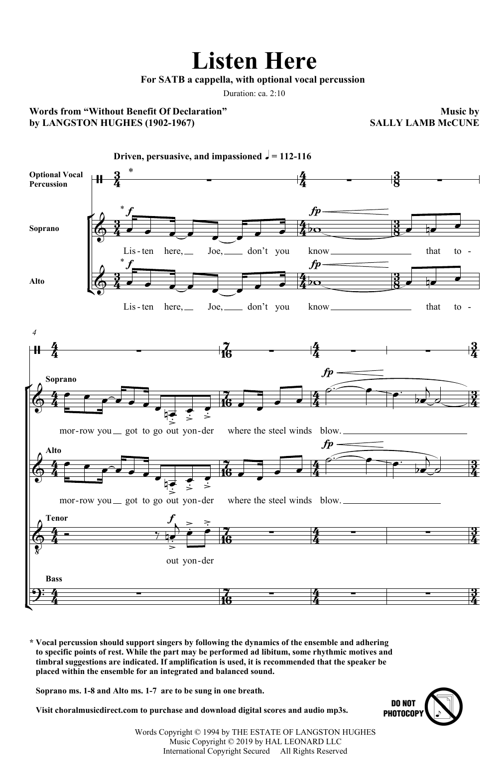Langston Hughes and Sally Lamb McCune Listen Here Sheet Music & Chords for SATB Choir - Download or Print PDF