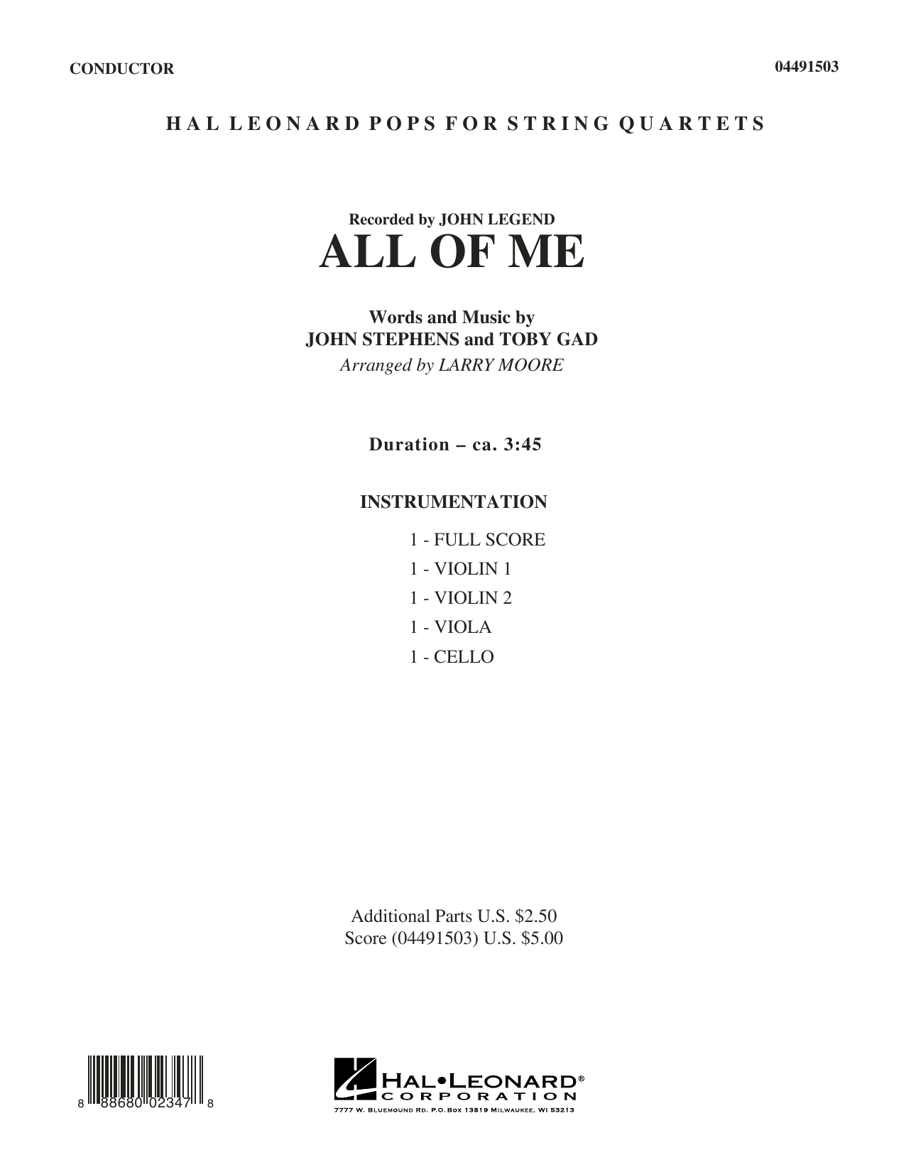Larry Moore All of Me - Conductor Score (Full Score) Sheet Music & Chords for String Quartet - Download or Print PDF