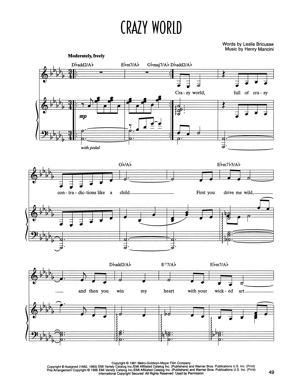 Leslie Bricusse and Henry Mancini Crazy World (from Victor/Victoria) Sheet Music & Chords for Piano & Vocal - Download or Print PDF