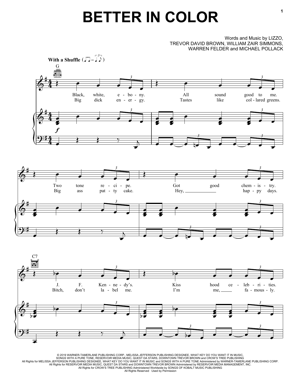 Lizzo Better In Color Sheet Music & Chords for Piano, Vocal & Guitar (Right-Hand Melody) - Download or Print PDF