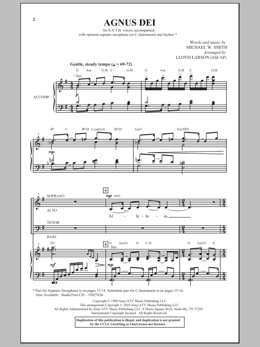 Lloyd Larson Agnus Dei Sheet Music & Chords for SATB Choir - Download or Print PDF