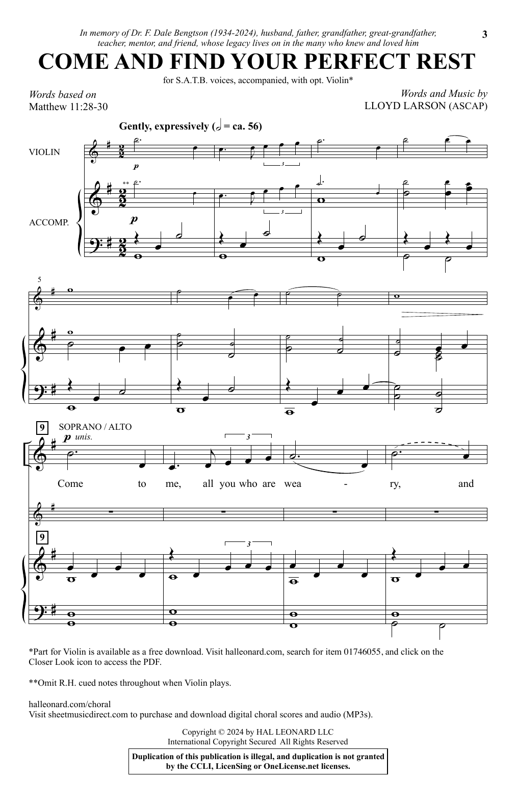 Lloyd Larson Come And Find Your Perfect Rest Sheet Music & Chords for SATB Choir - Download or Print PDF