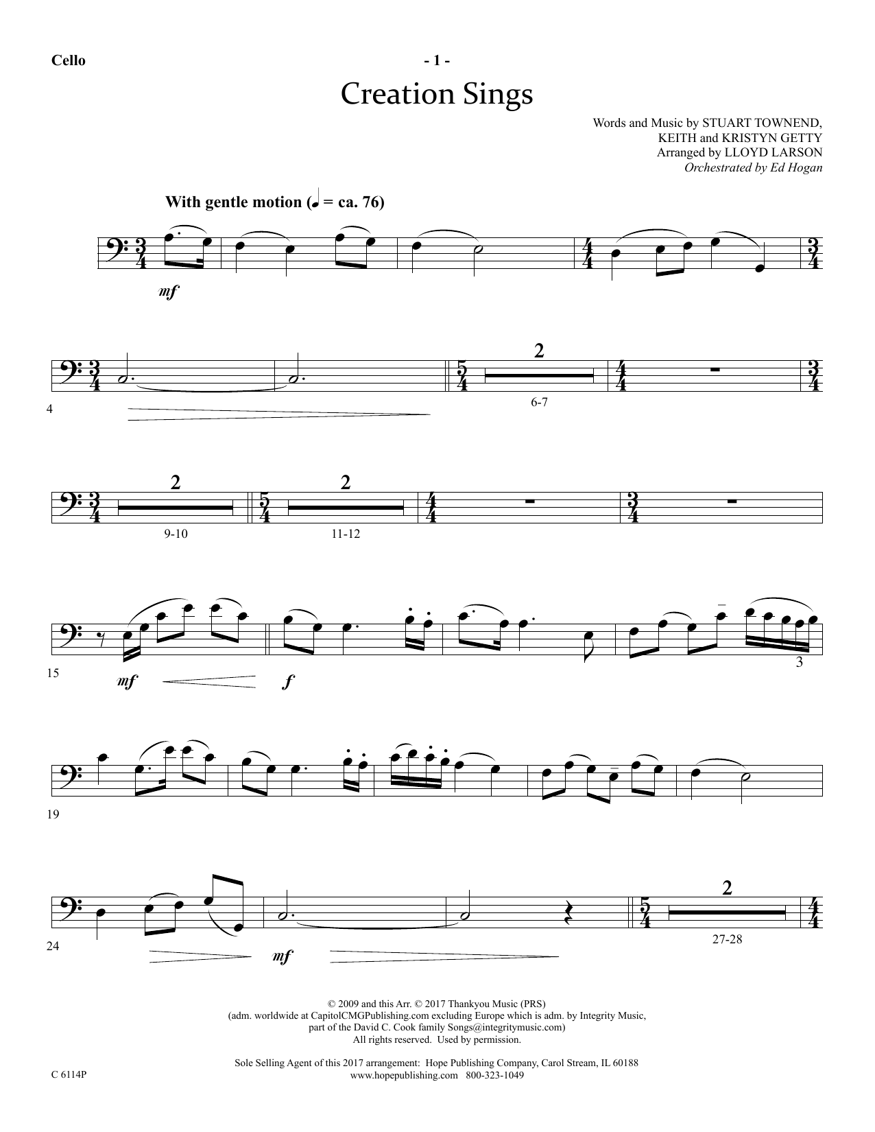 Lloyd Larson Creation Sings - Cello Sheet Music & Chords for Choir Instrumental Pak - Download or Print PDF
