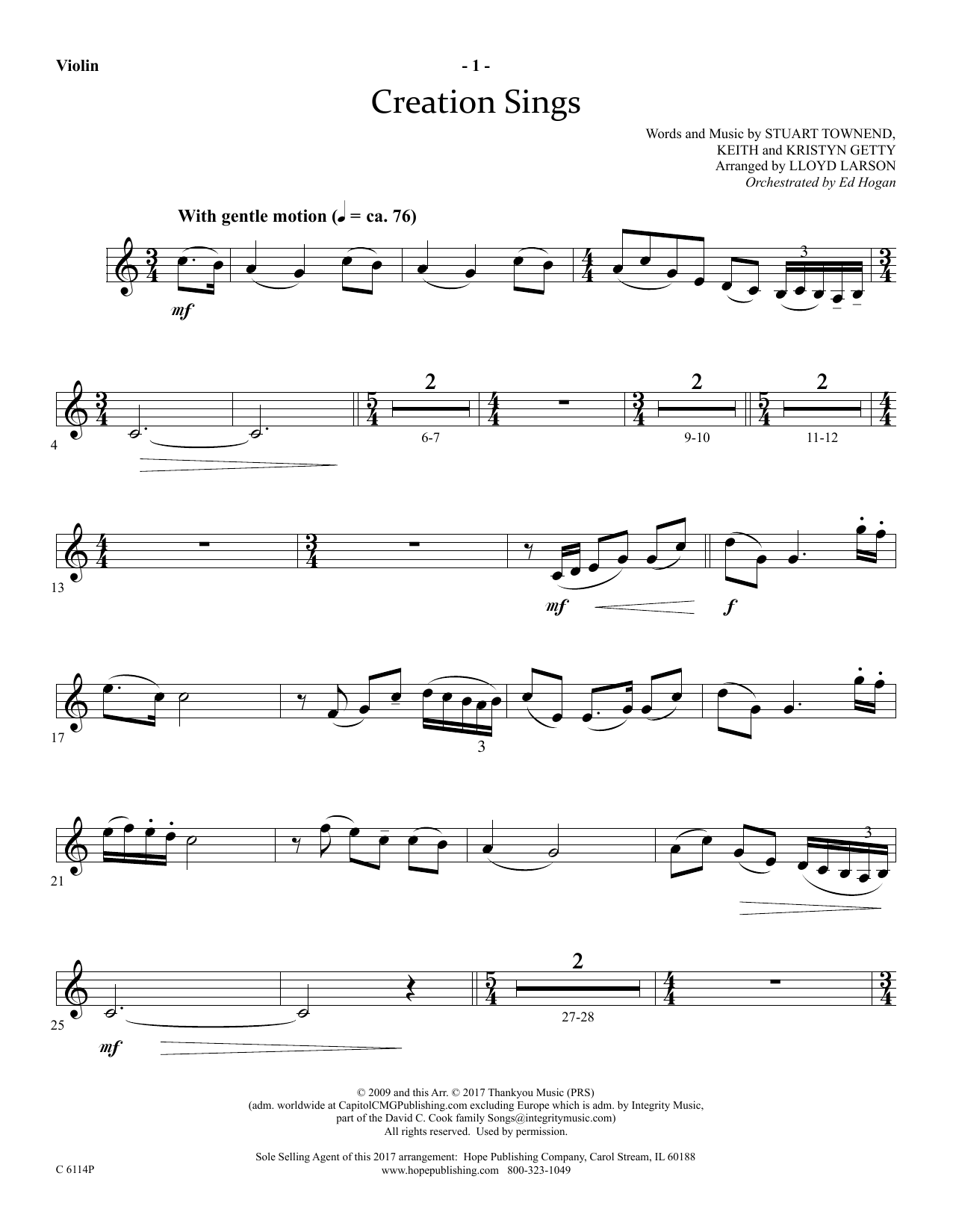 Lloyd Larson Creation Sings - Violin Sheet Music & Chords for Choir Instrumental Pak - Download or Print PDF