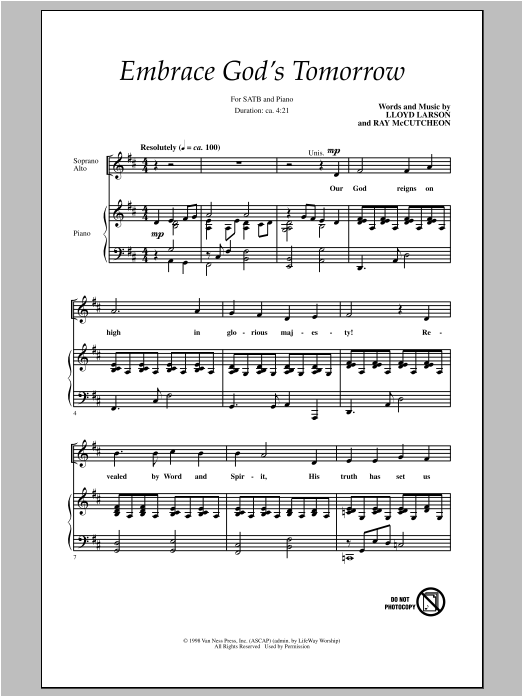 Lloyd Larson Embrace God's Tomorrow Sheet Music & Chords for SATB - Download or Print PDF
