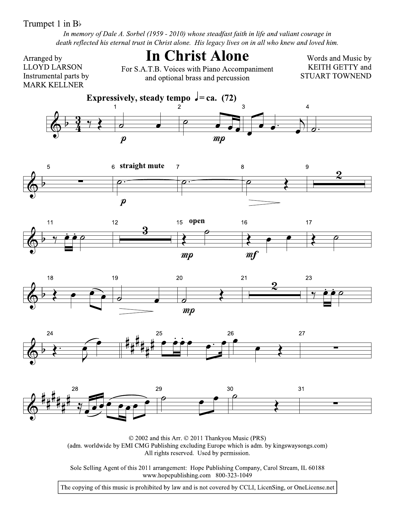 Lloyd Larson In Christ Alone - Bb Trumpet 1 Sheet Music & Chords for Choir Instrumental Pak - Download or Print PDF