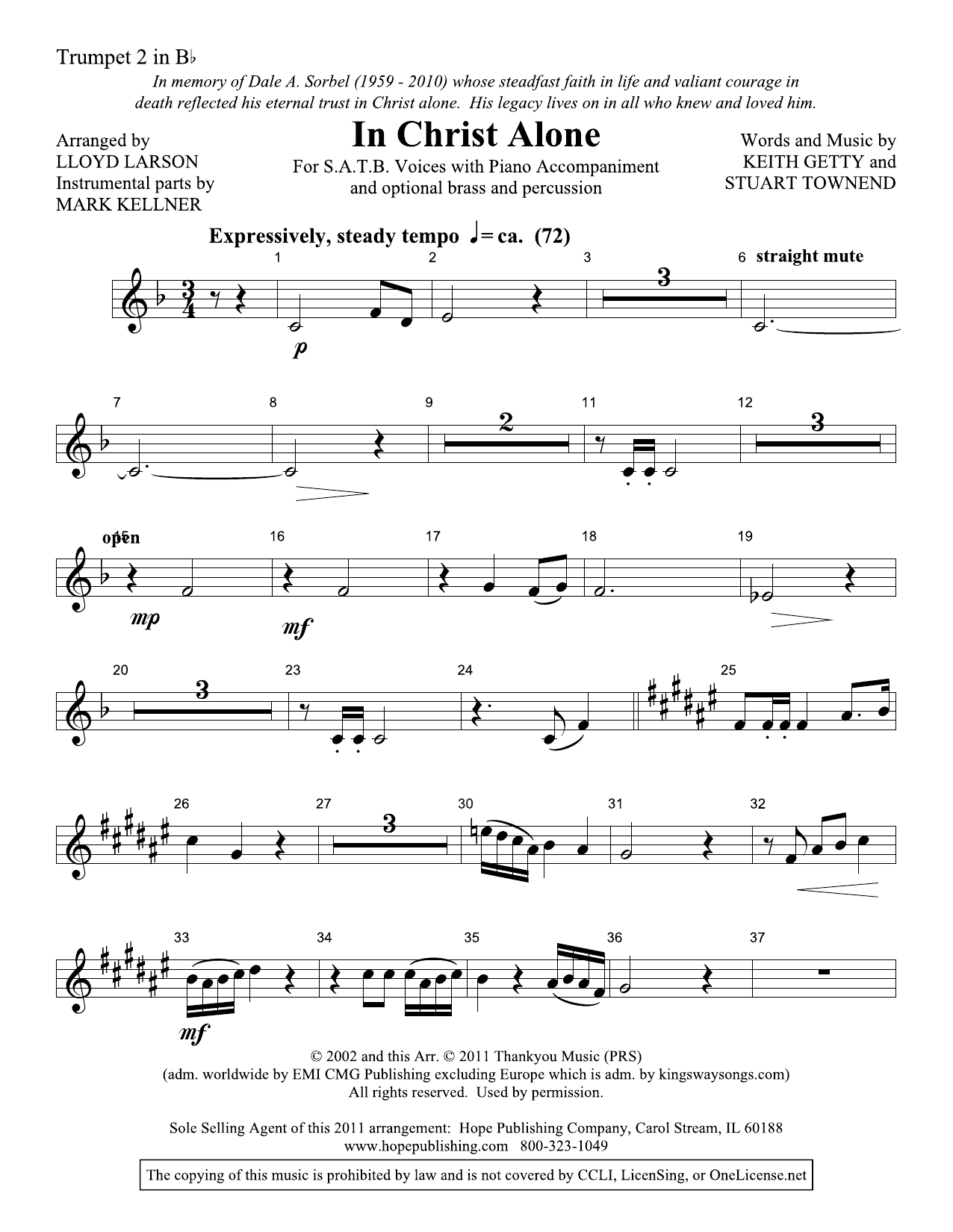 Lloyd Larson In Christ Alone - Trumpet 2 Sheet Music & Chords for Choir Instrumental Pak - Download or Print PDF