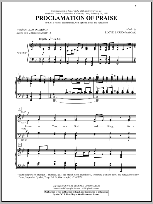 Lloyd Larson Proclamation Of Praise Sheet Music & Chords for SATB Choir - Download or Print PDF