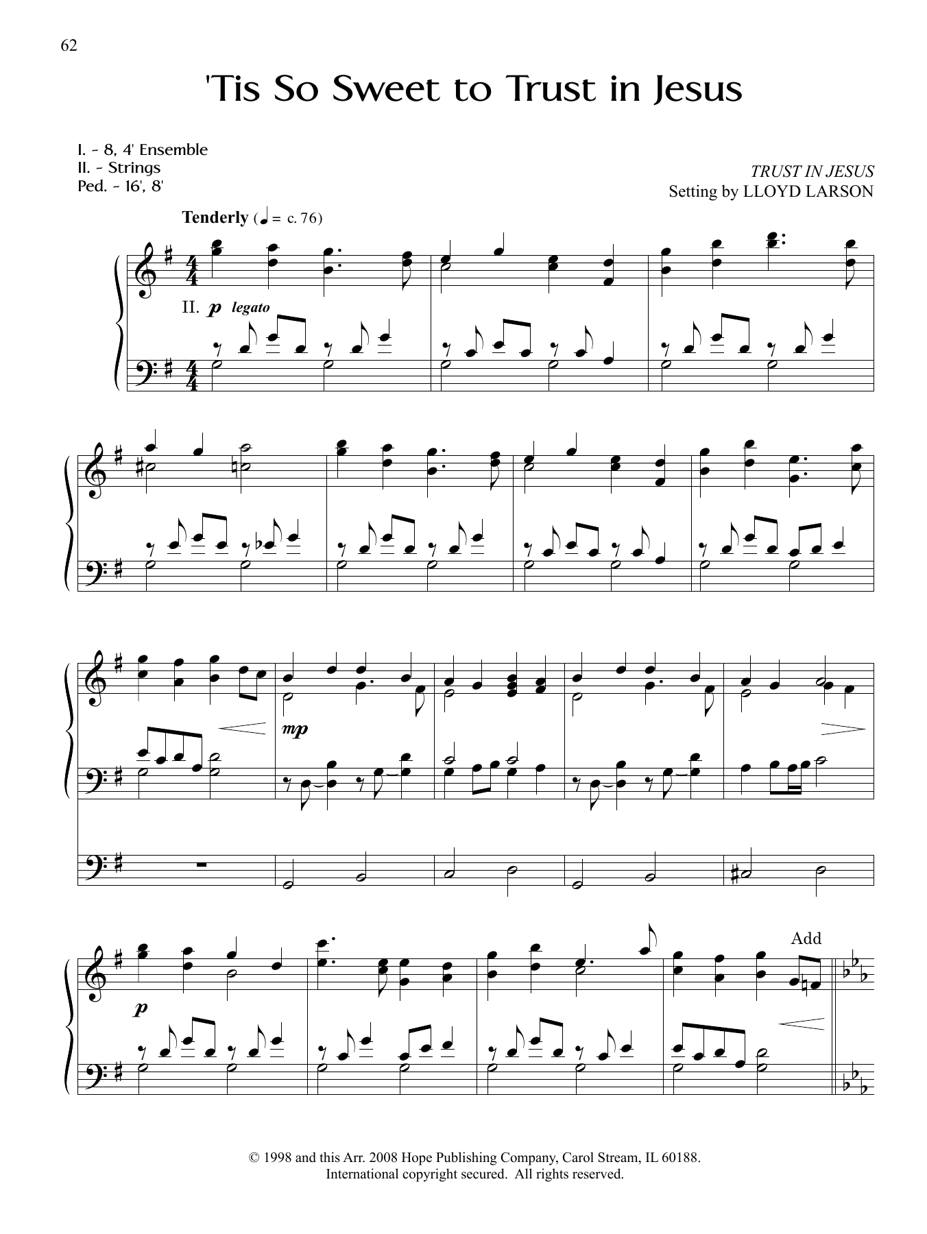 Lloyd Larson Tis So Sweet to Trust in Jesus Sheet Music & Chords for Organ - Download or Print PDF