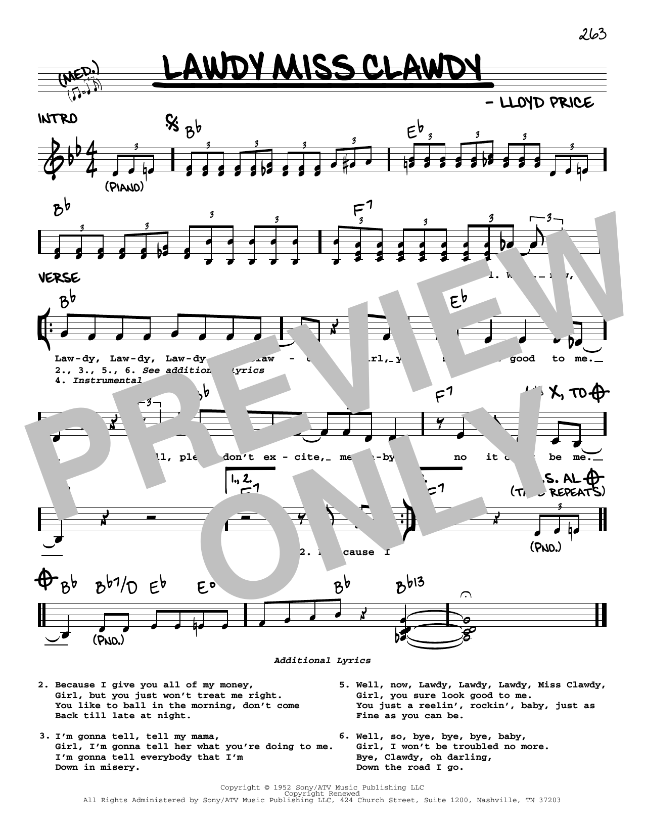 Lloyd Price Lawdy Miss Clawdy Sheet Music & Chords for Real Book – Melody & Chords - Download or Print PDF