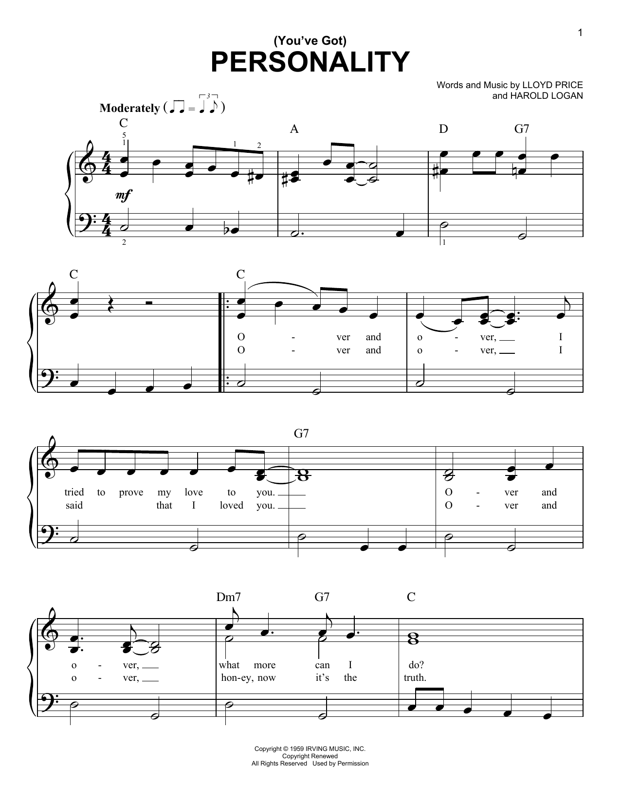 Lloyd Price (You've Got) Personality Sheet Music & Chords for Lyrics & Chords - Download or Print PDF