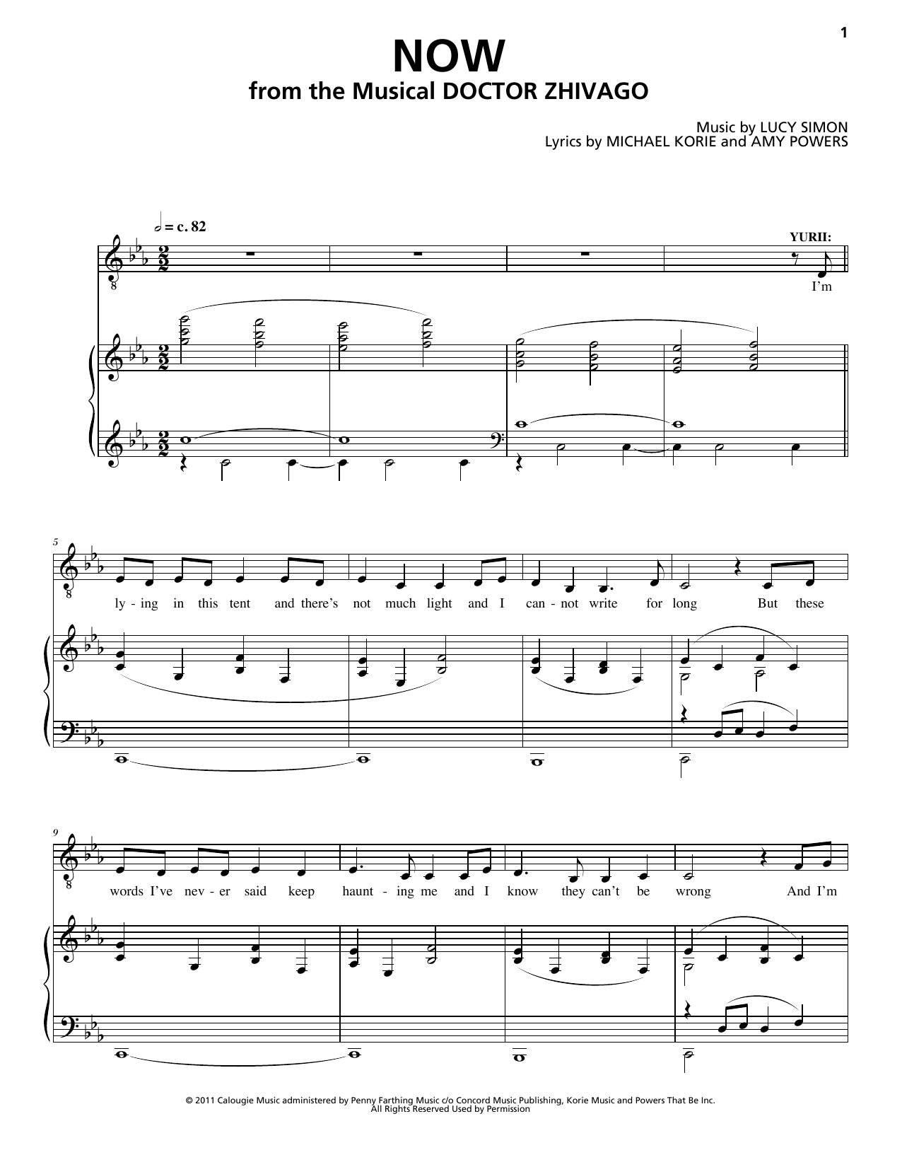 Lucy Simon, Michael Korie & Amy Powers Now (from Doctor Zhivago: The Broadway Musical) Sheet Music & Chords for Piano & Vocal - Download or Print PDF