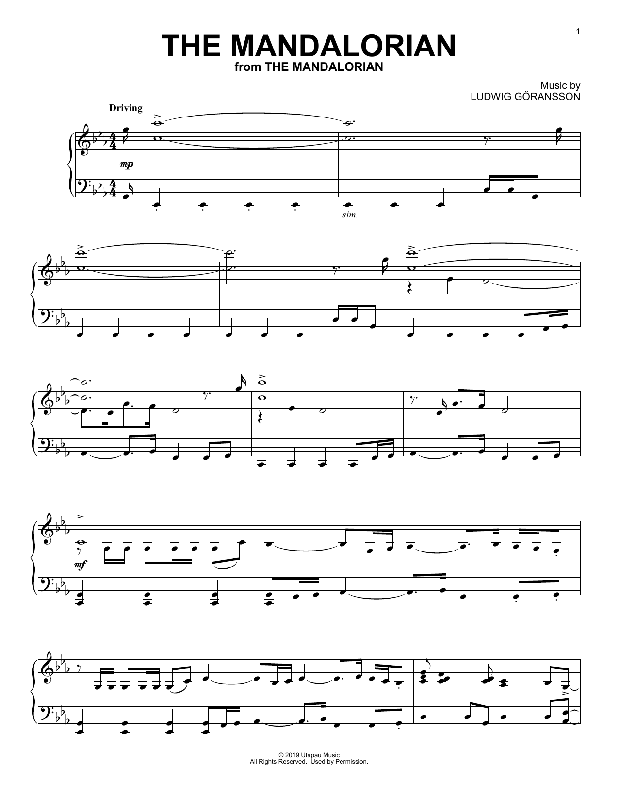 Ludwig Goransson The Mandalorian (from Star Wars: The Mandalorian) Sheet Music & Chords for Piano Solo - Download or Print PDF