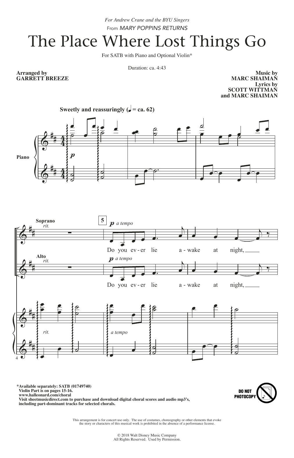 Marc Shaiman & Scott Wittman The Place Where Lost Things Go (from Mary Poppins Returns) Sheet Music & Chords for SATB Choir - Download or Print PDF