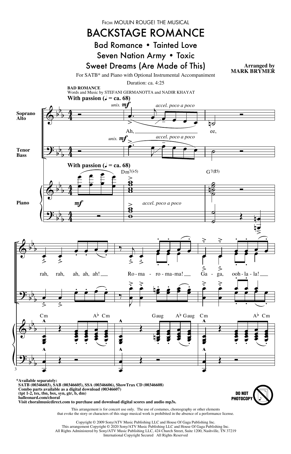 Mark Brymer Backstage Romance (from Moulin Rouge! The Musical) Sheet Music & Chords for SSA Choir - Download or Print PDF