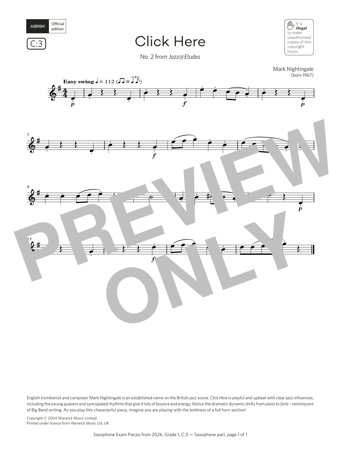 Mark Nightingale Click Here (Grade 1, list C3, from the ABRSM Saxophone Syllabus from 2026) Sheet Music & Chords for Alto Sax Solo - Download or Print PDF