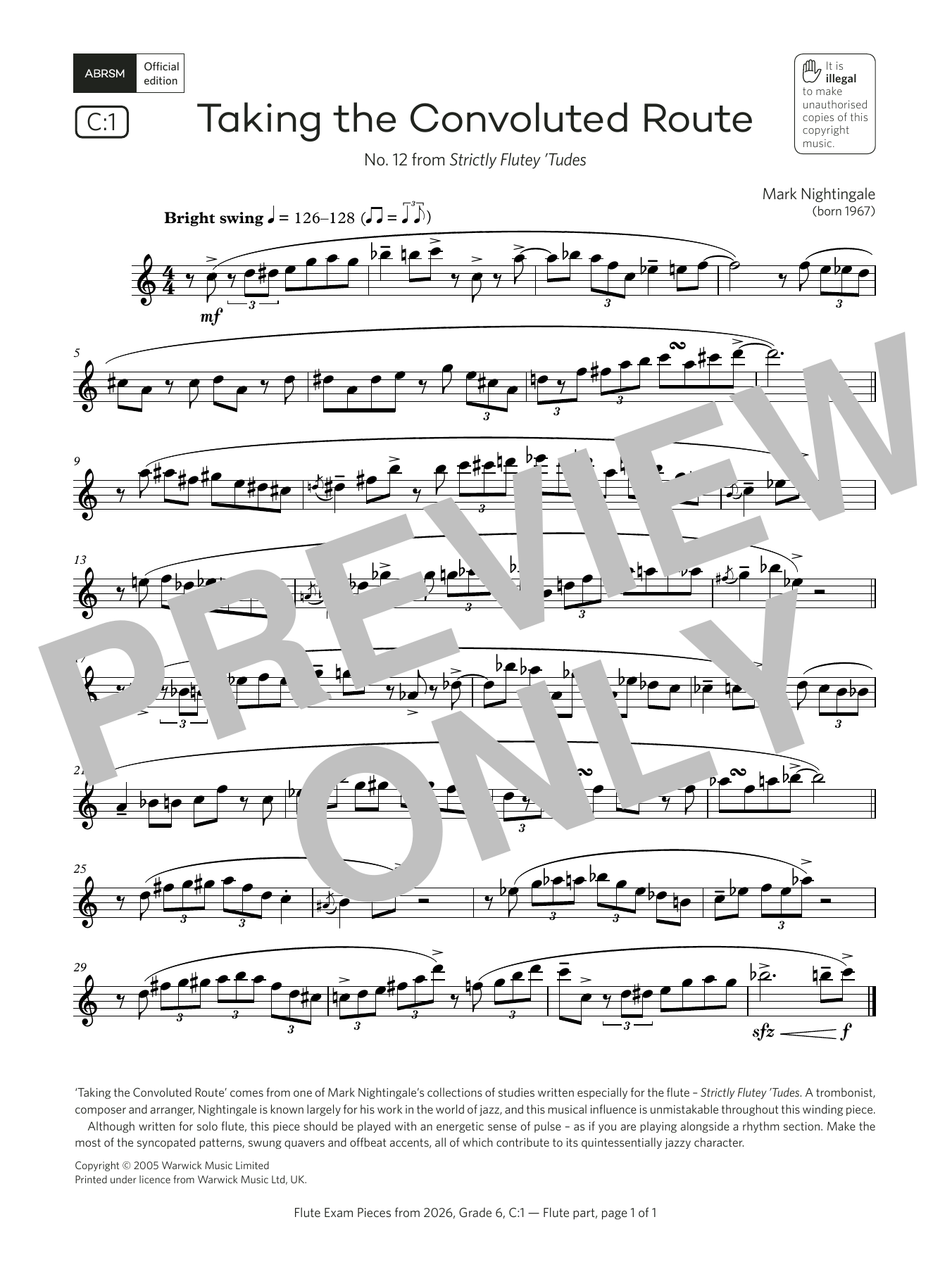 Mark Nightingale Taking the Convoluted Route (Grade 6, list C1, from the ABRSM Flute Syllabus from 2026) Sheet Music & Chords for Flute Solo - Download or Print PDF