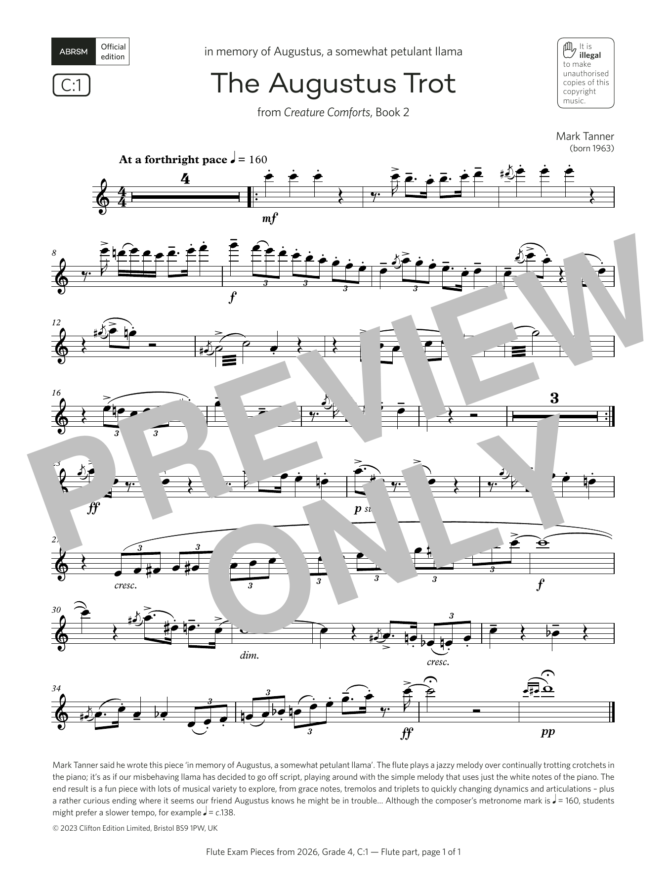 Mark Tanner The Augustus Trot (Grade 4, list C1, from the ABRSM Flute Syllabus from 2026) Sheet Music & Chords for Flute Solo - Download or Print PDF