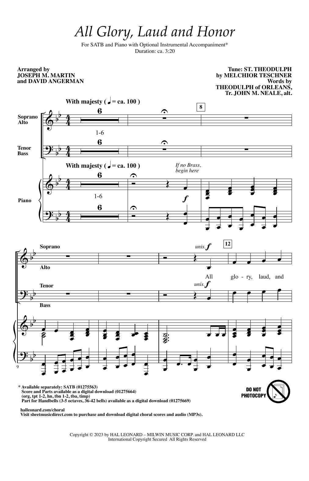 Melchior Teschner All Glory, Laud and Honor (arr. Joseph M. Martin and David Angerman) Sheet Music & Chords for SATB Choir - Download or Print PDF