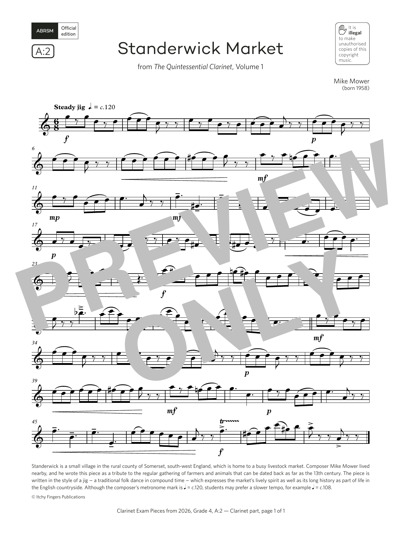 Mike Mower Standerwick Market (Grade 4, list A2, from the ABRSM Clarinet Syllabus from 2026) Sheet Music & Chords for Clarinet Solo - Download or Print PDF