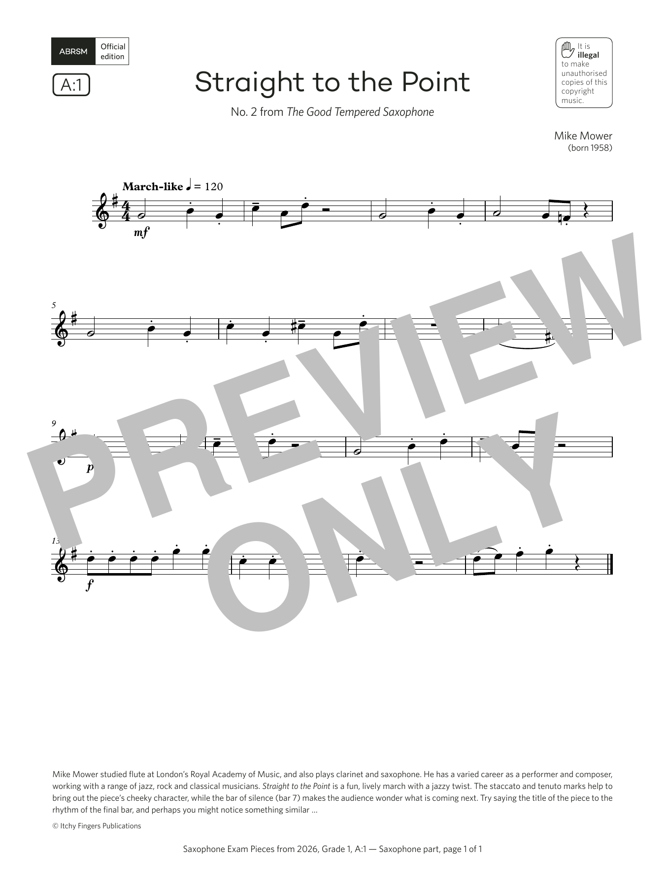 Mike Mower Straight to the Point (Grade 1, list A1, from the ABRSM Saxophone Syllabus from 2026) Sheet Music & Chords for Alto Sax Solo - Download or Print PDF