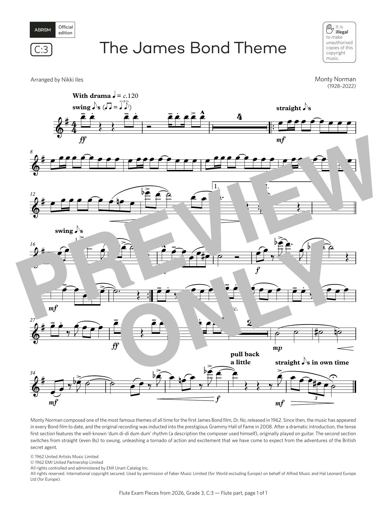 Monty Norman The James Bond Theme (Grade 3, list C3, from the ABRSM Flute Syllabus from 2026) Sheet Music & Chords for Flute Solo - Download or Print PDF