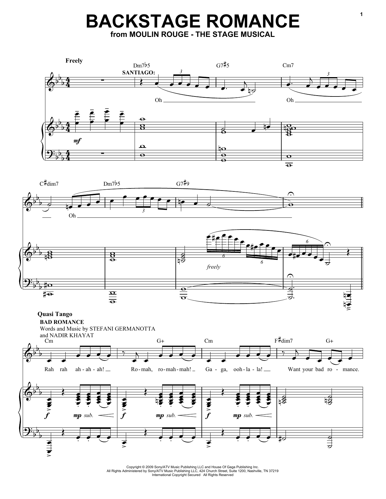 Moulin Rouge! The Musical Cast Backstage Romance (from Moulin Rouge! The Musical) Sheet Music & Chords for Piano & Vocal - Download or Print PDF