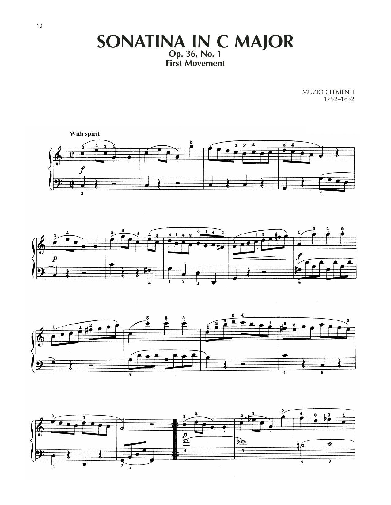 Muzio Clementi Spiritoso, Sonatina In C Major, Op. 36, No. 1 Sheet Music & Chords for Piano Solo - Download or Print PDF