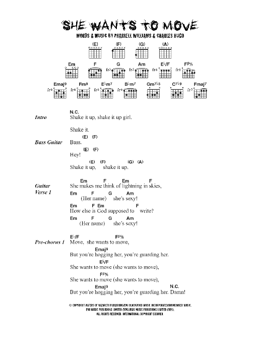 N*E*R*D* She Wants To Move Sheet Music & Chords for Lyrics & Chords - Download or Print PDF