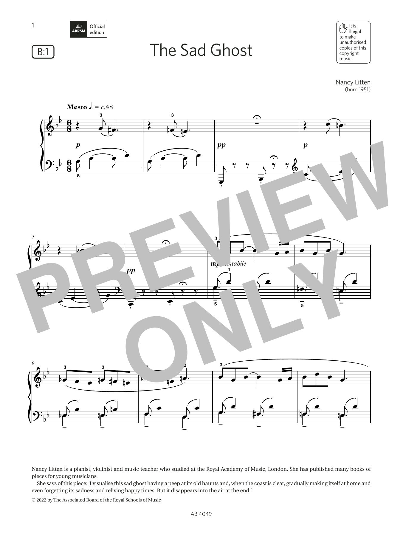 Nancy Litten The Sad Ghost (Grade 3, list B1, from the ABRSM Piano Syllabus 2023 & 2024) Sheet Music & Chords for Piano Solo - Download or Print PDF