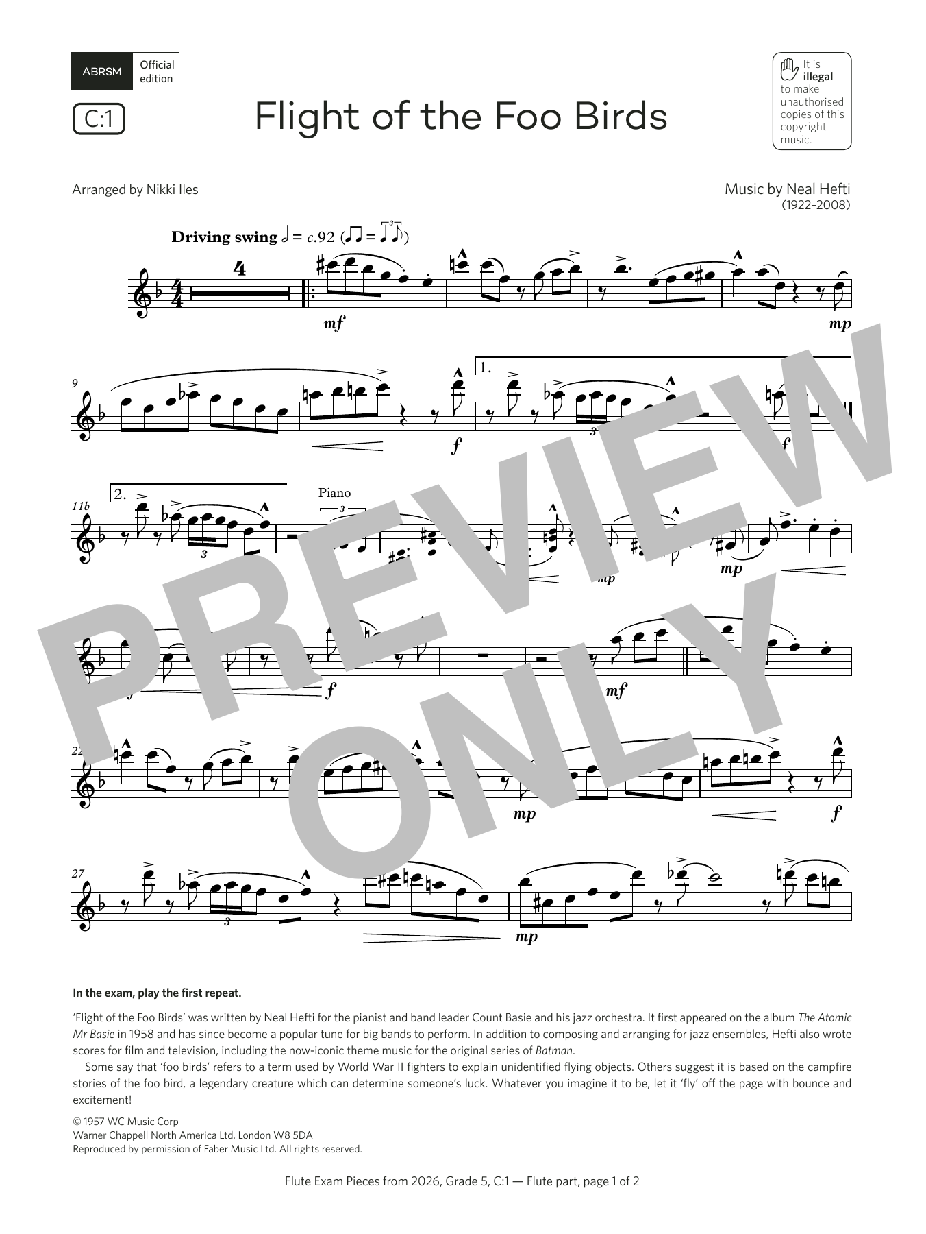 Neal Hefti Flight of the Foo Birds (Grade 5, list C1, from the ABRSM Flute Syllabus from 2026) Sheet Music & Chords for Flute Solo - Download or Print PDF