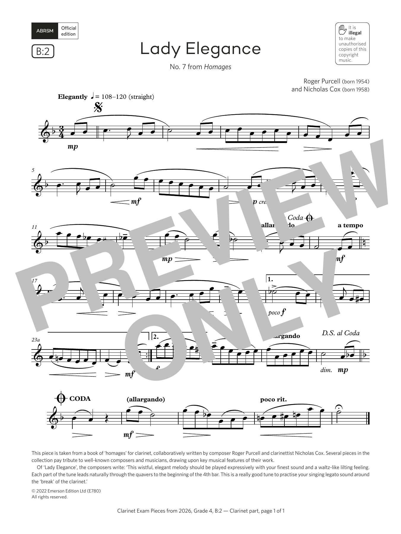 Nicholas Cox Lady Elegance (Grade 4, list B2, from the ABRSM Clarinet Syllabus from 2026) Sheet Music & Chords for Clarinet Solo - Download or Print PDF