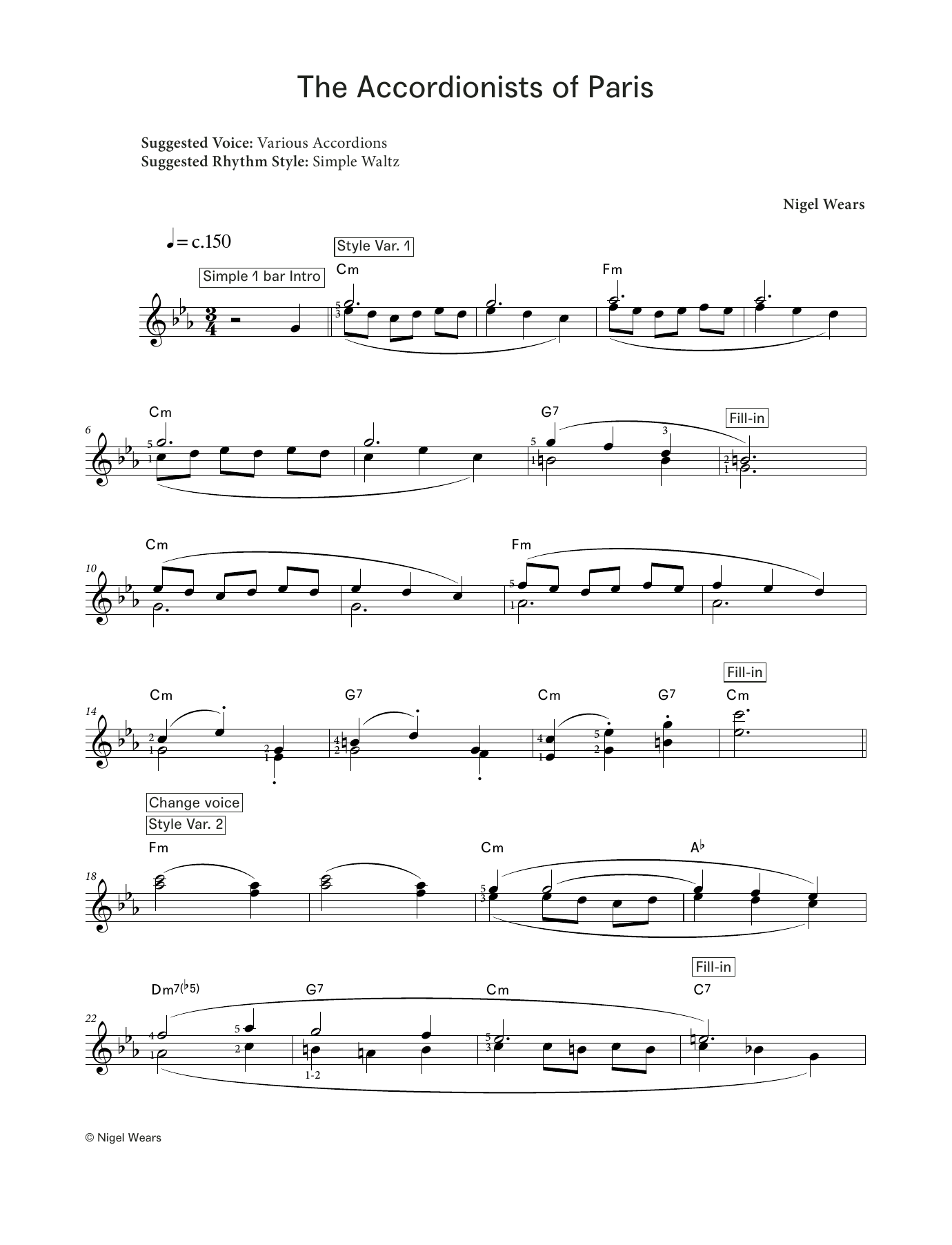 Nigel Wears The Accordionists of Paris (LCME Electronic Keyboard Grade 7 List B) Sheet Music & Chords for Piano Solo - Download or Print PDF