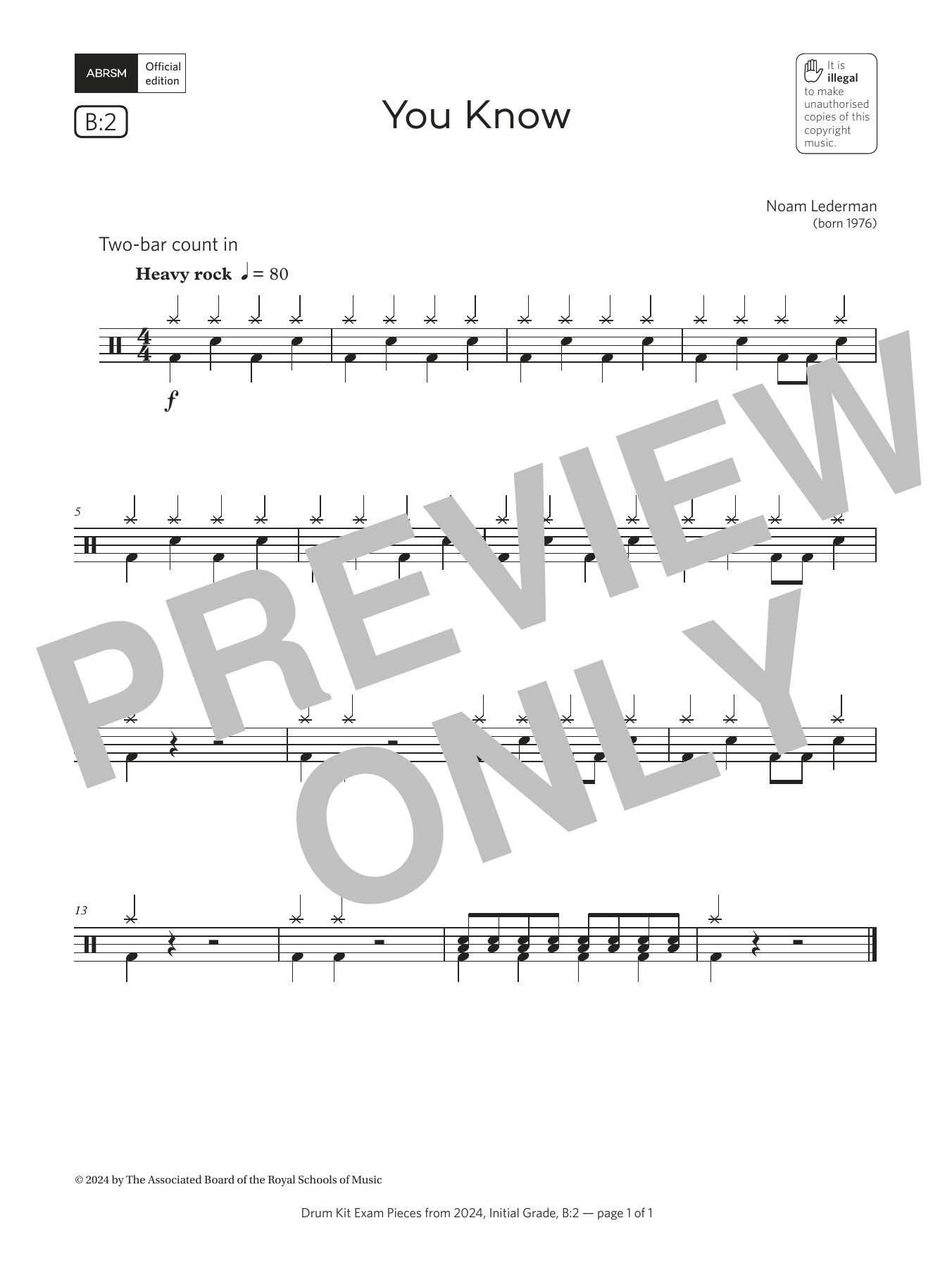 Noam Lederman You Know (Grade Initial, list B2, from the ABRSM Drum Kit Syllabus 2024) Sheet Music & Chords for Drums - Download or Print PDF
