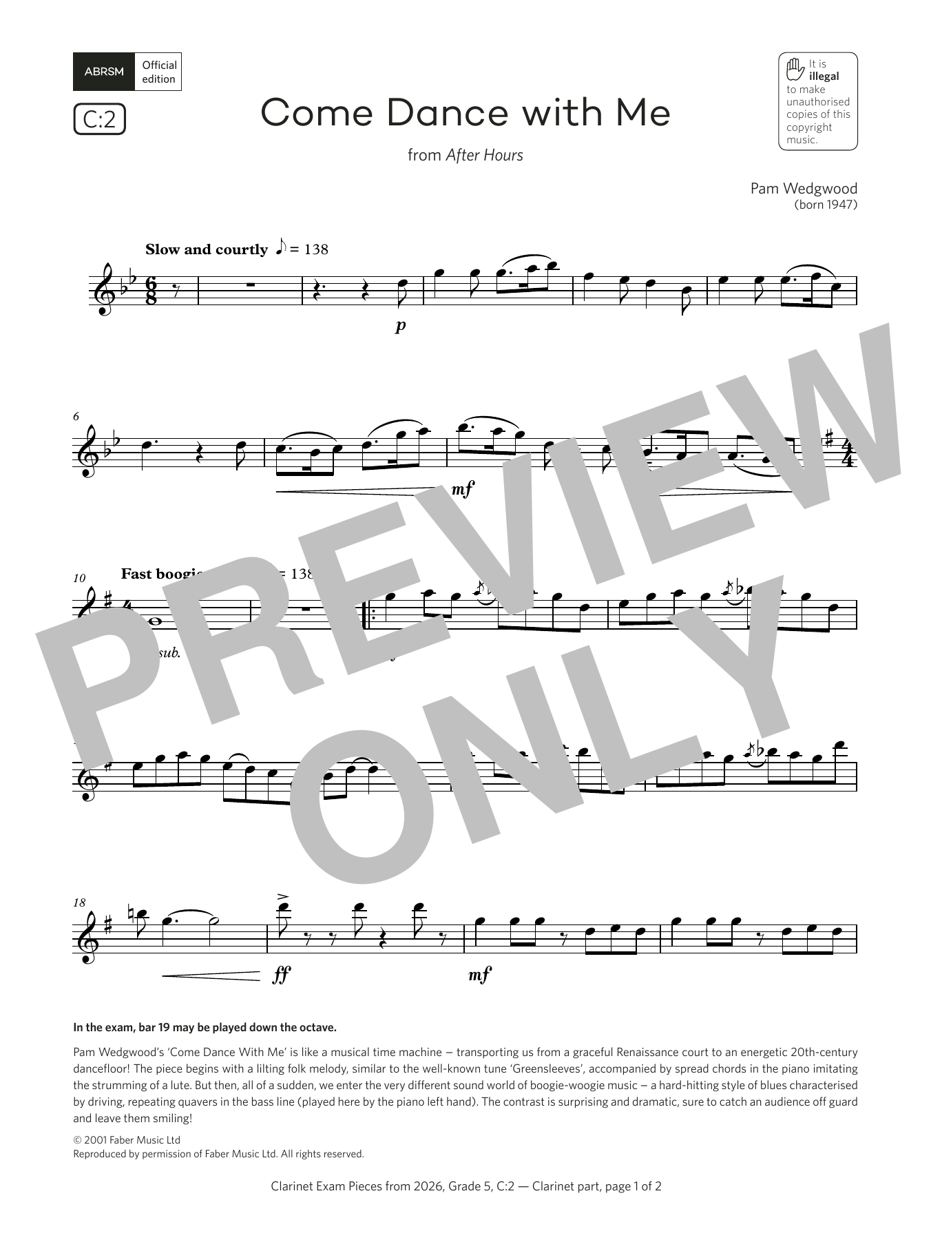 Pam Wedgwood Come Dance with Me (Grade 5, list C2, from the ABRSM Clarinet Syllabus from 2026) Sheet Music & Chords for Clarinet Solo - Download or Print PDF