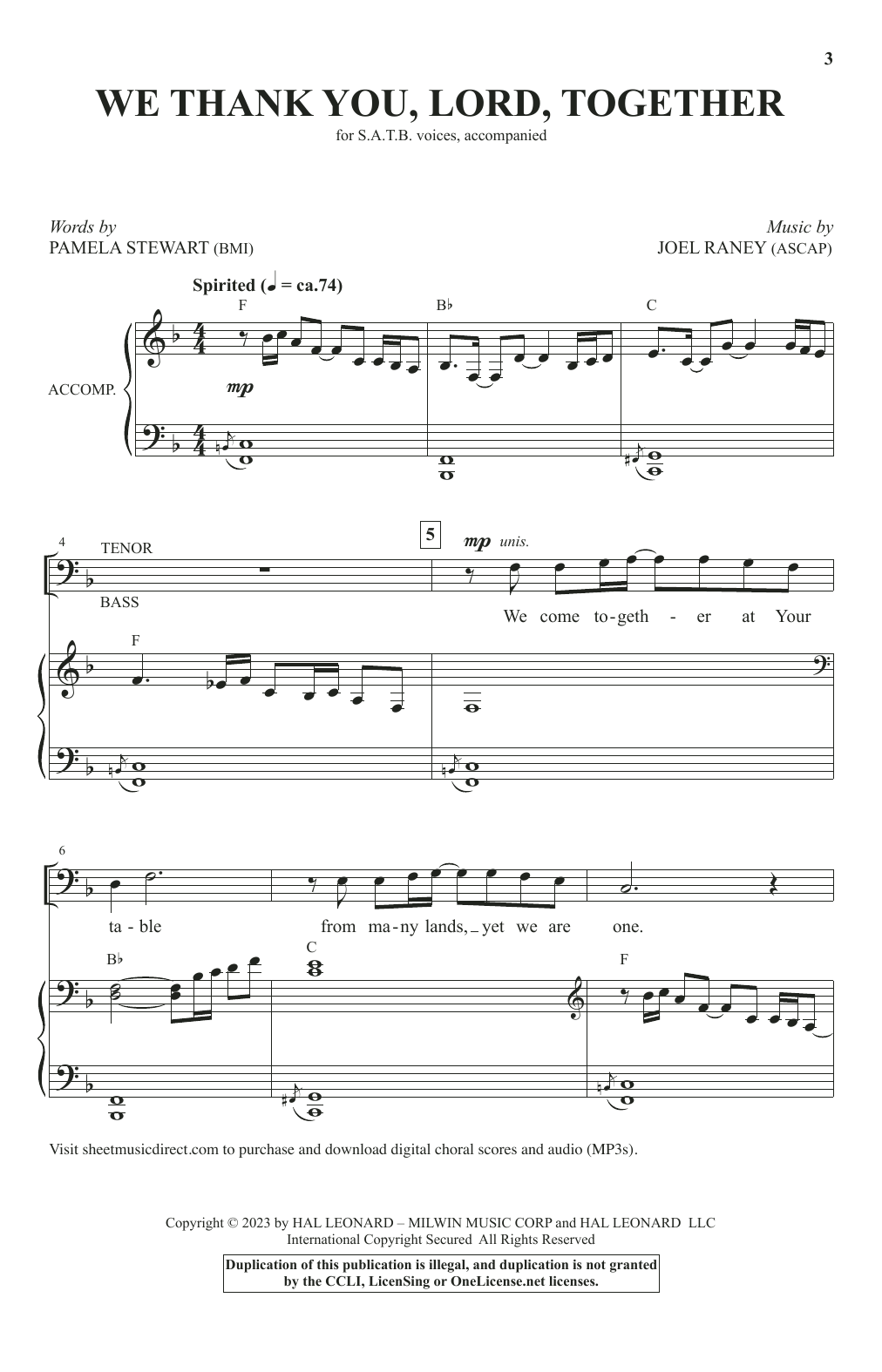 Pamela Stewart & Joel Raney We Thank You, Lord, Together Sheet Music & Chords for SATB Choir - Download or Print PDF